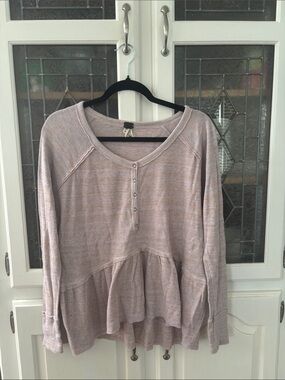 Free People Washed Mauve Peplum Henley Long-Sleeve Top - Women's